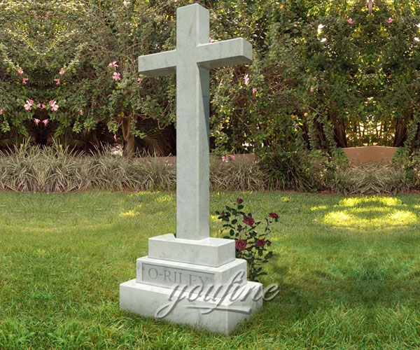 Hand Carved European Style white marble cross headstone designs for sale