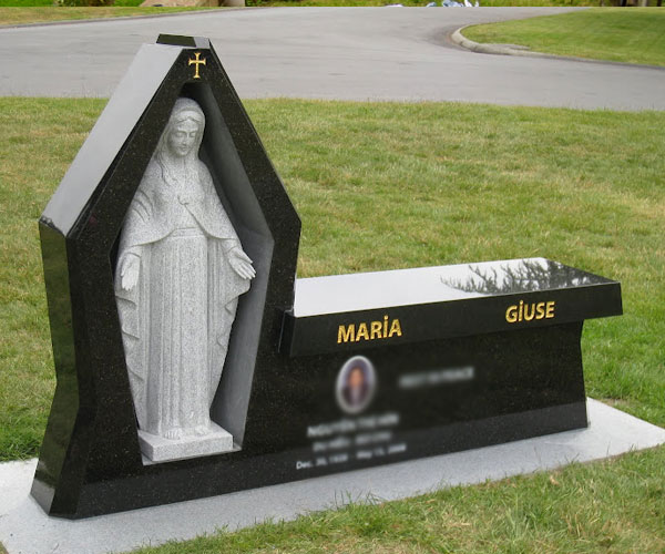 Black granite affordable headstones with white marble virgin mary statue for grave decoration to buy