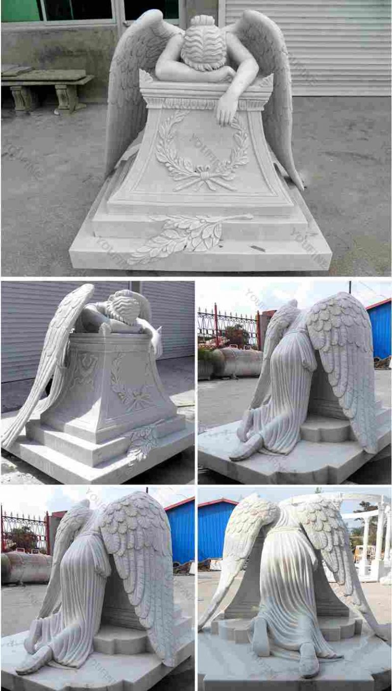 Hand Carved Weeping Marble Angel Headstone Monument Supplier Mokk 112 Headstones Designs For Sale
