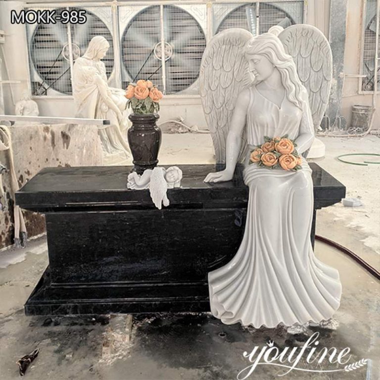 White Marble Guardian Angel Headstone Monuments For Sale MOKK 985   Guardian Angels Funeral Home Pascagoula Ms YouFine Sculpture 768x768 