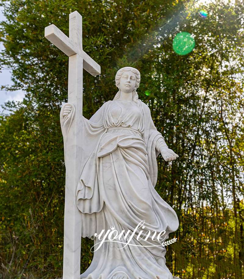 White Marble Christian Woman with Cross Statue for Graveyard (3)